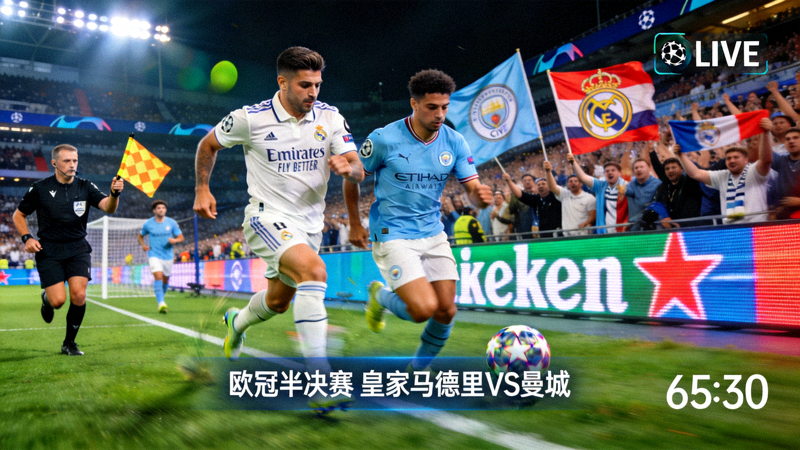 欧冠半决赛皇家马德里对阵曼城比赛现场高清直播画面